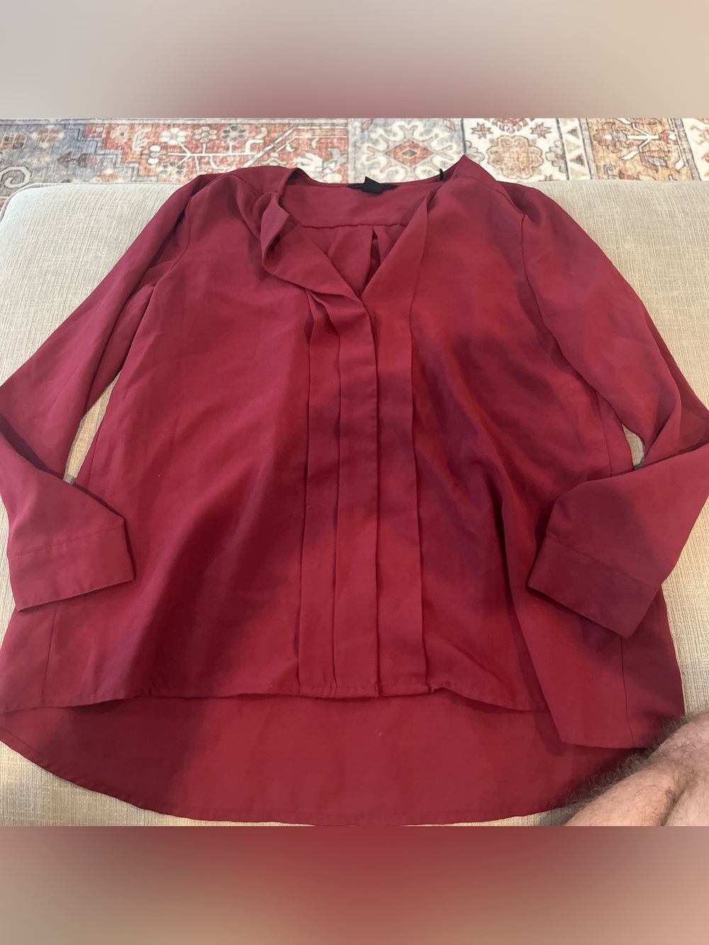 H&M Women Blouse Size 4 Burgundy Button Front Long Sleeve Top